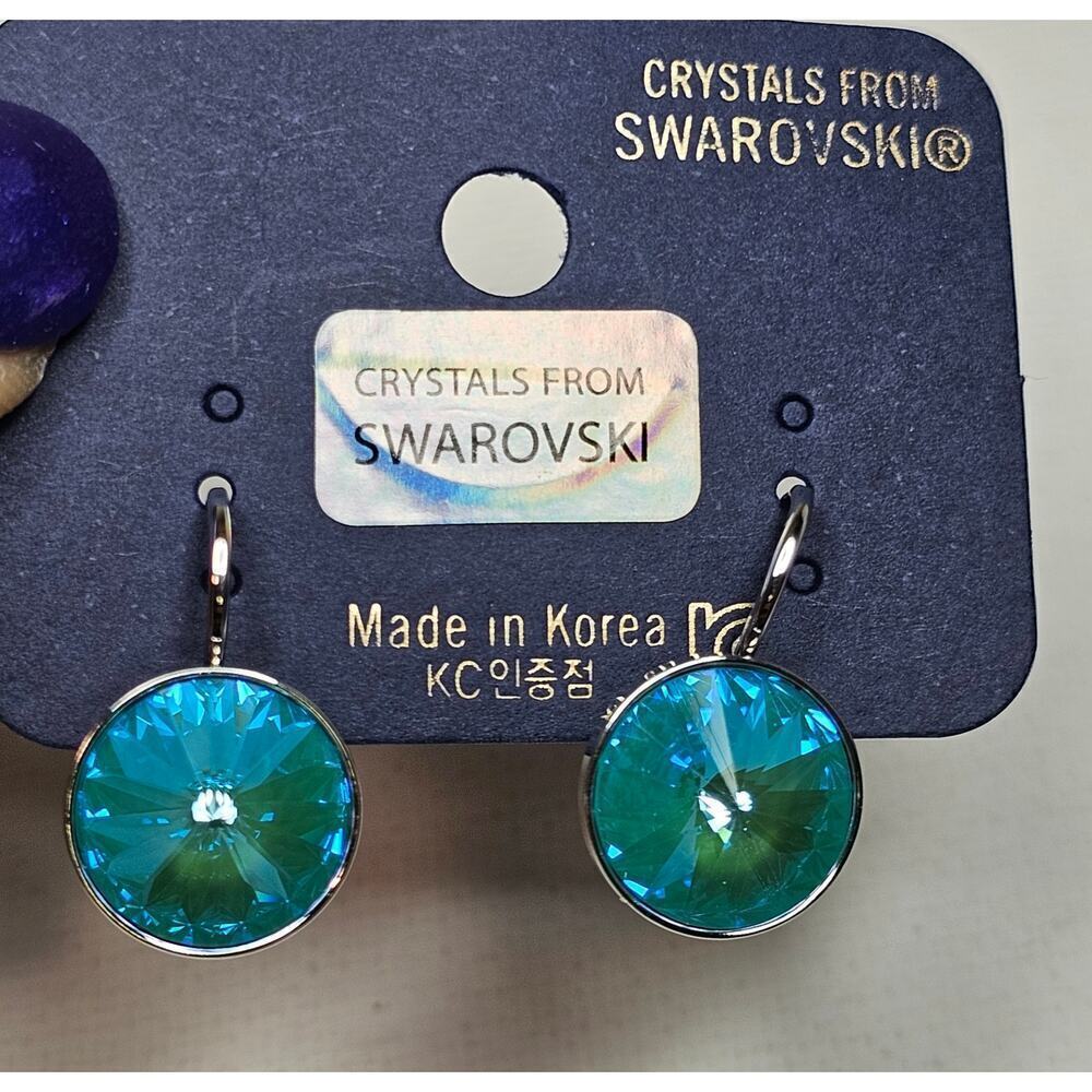 NEW! Made W SWAROVSKI ELEMENT CRYSTALS Round Leverback‎ Fancy Blue 13mm. Dangle